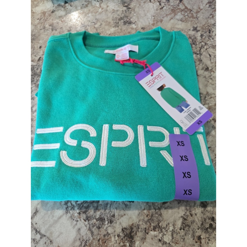 NWT Esprit Women's‎ Logo Fleece Crewneck Sweatshirt Green Size XS Retro 90s